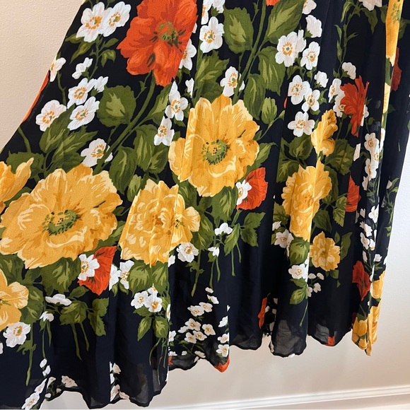 Reformation Nadira Floral Georgette Midi Dress Luisa Black Yellow Tie Straps, 4 - Picture 11 of 16